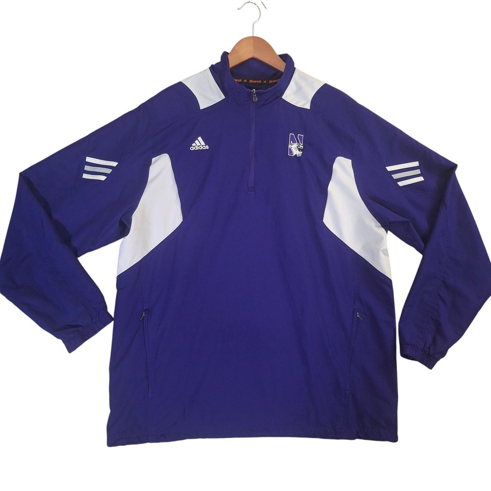 Adidas Northwestern Wildcats Scorch Windbreaker Mens Large Purple 1/4 Zip Jacket